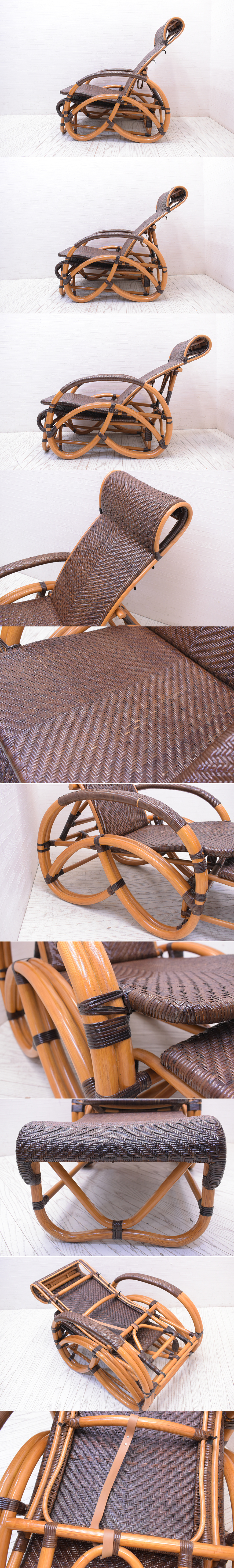 ラタンの老舗Kazama/リクライニングチェア/籐/ラタン/3段階/籐椅子/椅子/ラタンチェア/オットマン/ひじ掛け/籐家具/1人掛け/TKE1296