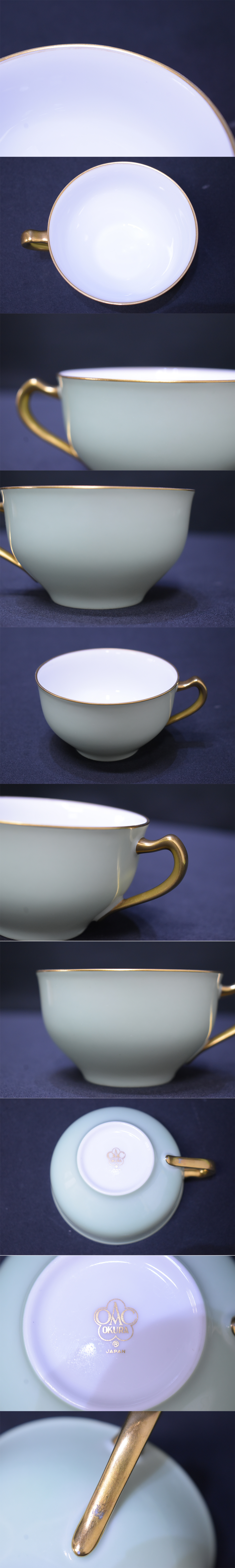 希少/大倉陶園/金彩/色蒔き/カップ&ソーサー/5客/ライトグリーン/ティーカップ/食器/陶磁器/UMW227